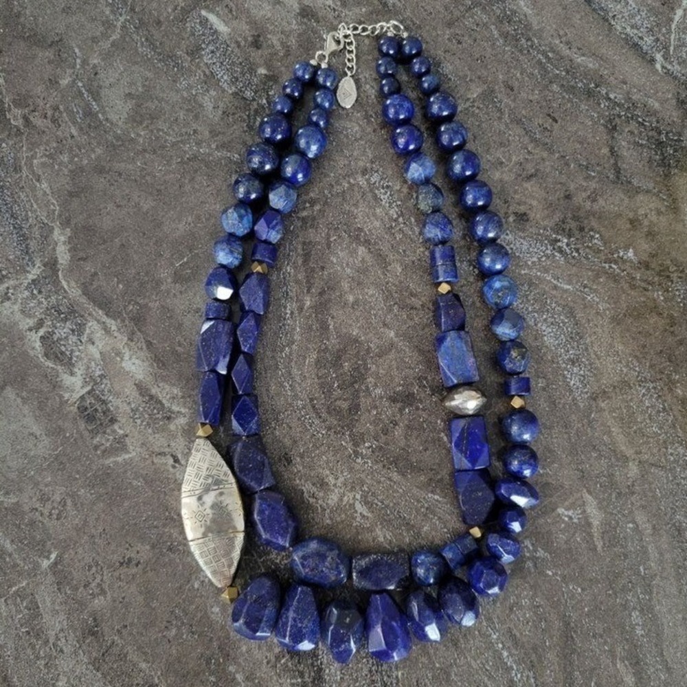 Silpada indigo for it Lapis‎ lazuli necklace statement sterling and brass accent